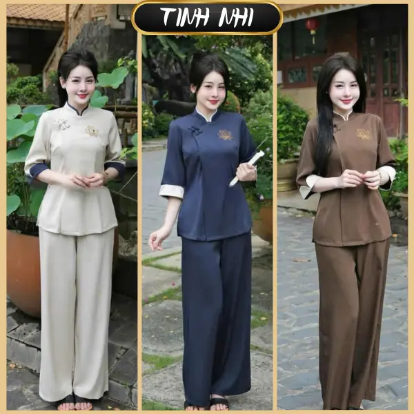 Tinh Nhi pháp phục đi chùa tay lỡ chất đũi dày dặn PP234 Nhung Nữ