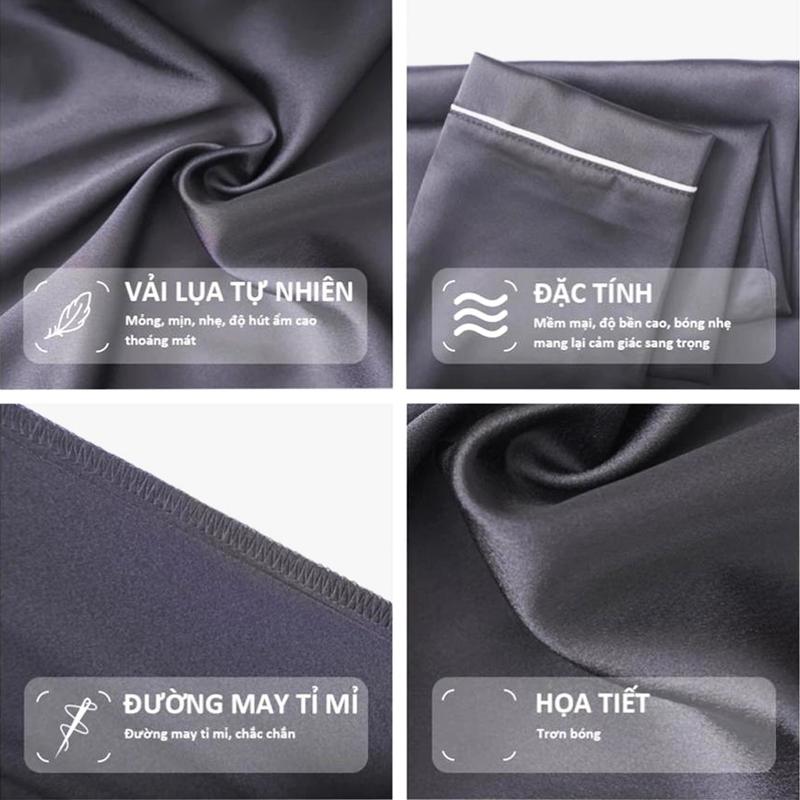 Product Introduction of Bộ Ngủ Pijama Nam Nữ Chất Lụa Satin Mềm Mịn Cao Cấp, Đồ Ngủ Cặp Đôi Sang Trọng, Đồ Mặc Nhà, Đồ Ngủ Nam Nữ Có Túi Áo, Quần Dài Có Túi, Đồ Ngủ Xinh Có Viền, Màu Trơn, Couple Men & Women dobo tay ngan  Sơ Mi Voi 11