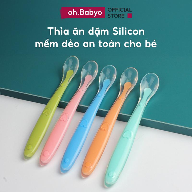 Thìa Ăn Dặm Silicon Mềm Sâu Lòng Cho Bé ohBabyo Muỗng Tập Ăn An Toàn Bộ Đồ Ăn Dễ Dàng Vệ Sinh