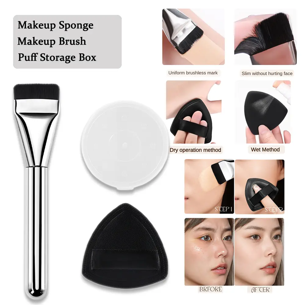Soft Makeup Sponge Makeup Brush Set Face Concealer Flat Head Foundation Brush XL Powder Puff With Storage Box Women Beauty Cosmetic Cushion Puff Makeup Tool Accesories Elastic Setting