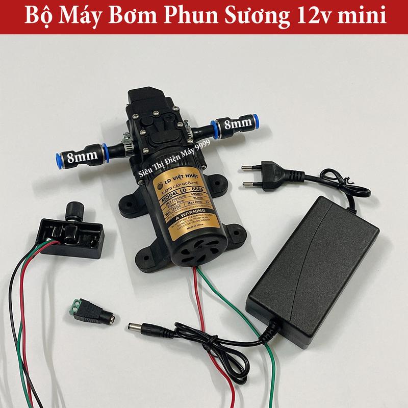 Bộ máy bơm tăng áp mini tự động ngắt 12v lưu lượng nước 8L/phút kèm nguồn ( Loại Tốt )