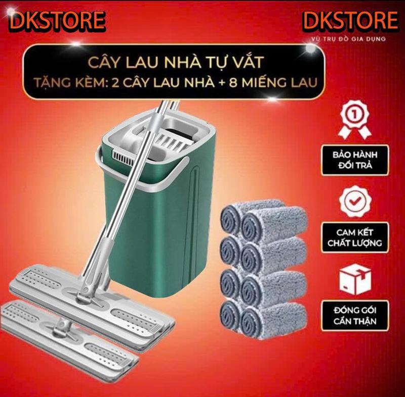 Bộ Cây Lau Nhà ( 1 thùng + 2 cây lau + 8 bông lau ) tự vắt thông minh đầu xoay 360 độ tiện lợi Lau Sàn Làm Sạch Inox choi cây  lau cayla  umini bola  unhatuvat cây lau nhà  tự vắt giay  rut