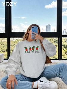 YOZY Women's Cartoon Christmas Print Crew Neck Sweatshirt, Casual Long Sleeve Pullover, Women's Fall & Winter Clothes for Daily Wear