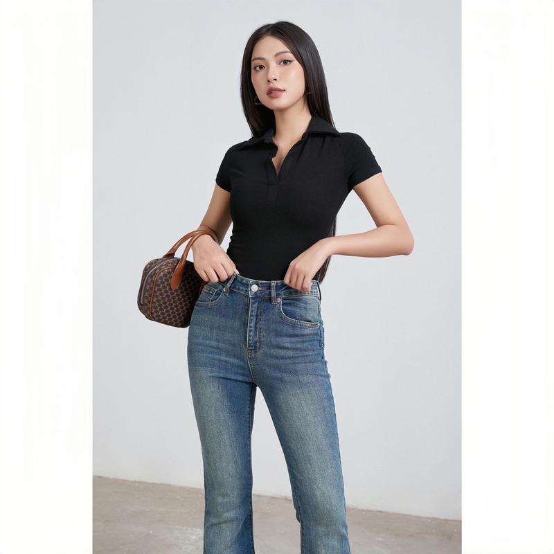 ÁO TĂM CỔ ĐỨC V MỞ THIẾT KẾ CO GIÃN CỘC TAY Nữ Women Top Tay Zaplang che bắp tay, dáng hack eo  Voi Voan Kem 7