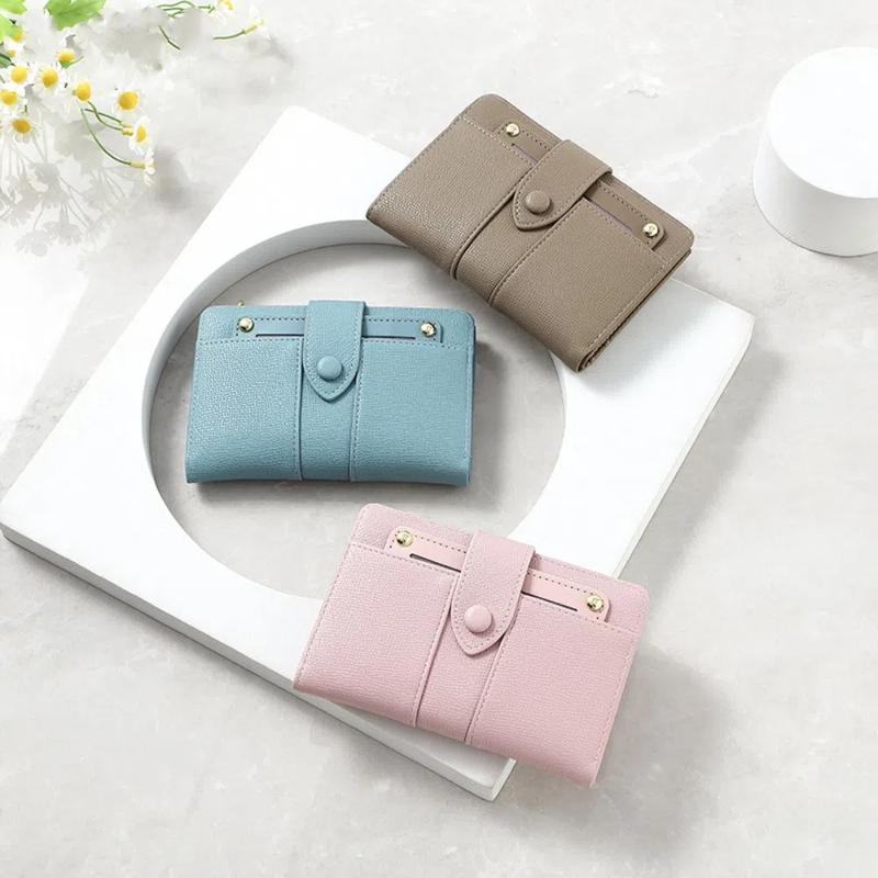Product Introduction of Fashion Zipper Short Wallet PU Leather Solid Color Card Holder Rivet Coin Purse Women 9