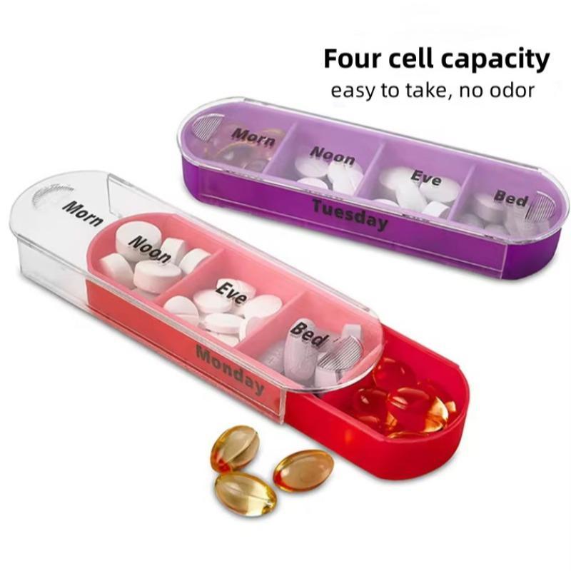 Product Introduction of Portable Weekly Travel Medicine Box, 1 Set Moisture-proof 7-day 4 Grid Design Medicine Storage Box with Bag, Dust-proof Storage Box 2