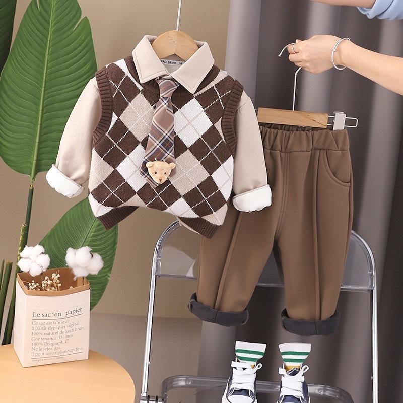 Set Đồ Thời Trang Xuân Thu Gồm Áo Sweater Ba Lỗ Kèm Áo Sơmi, Quần Kaki Phong Cách Hàn Quốc 0