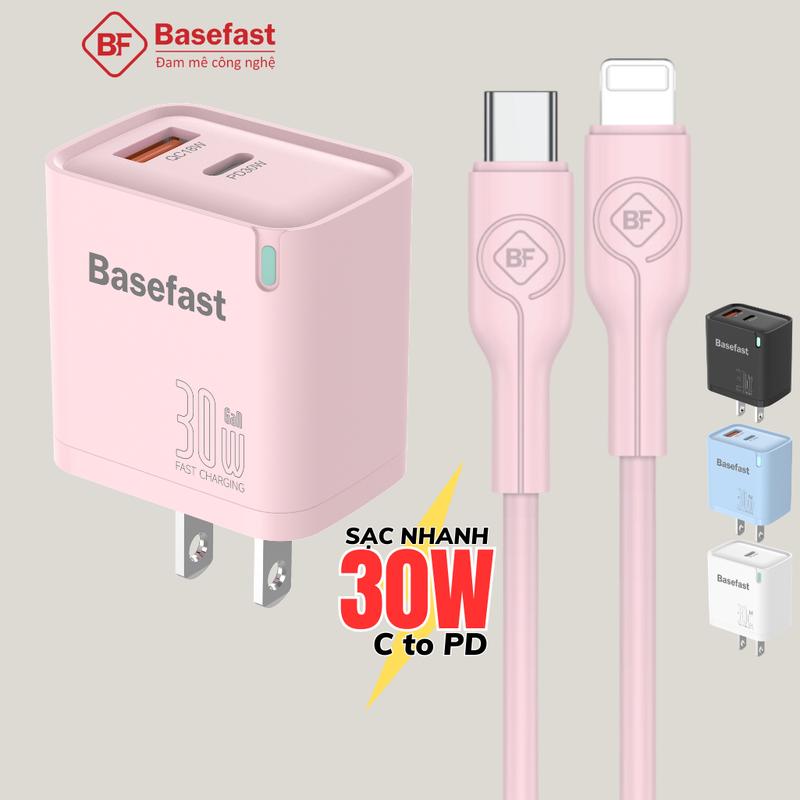 Bộ sạc nhanh iP 30W BASEFAST củ sạc 2 cổng nhỏ gọn chống quá tải nhiệt cho Iphone xs max 11 12 13 14