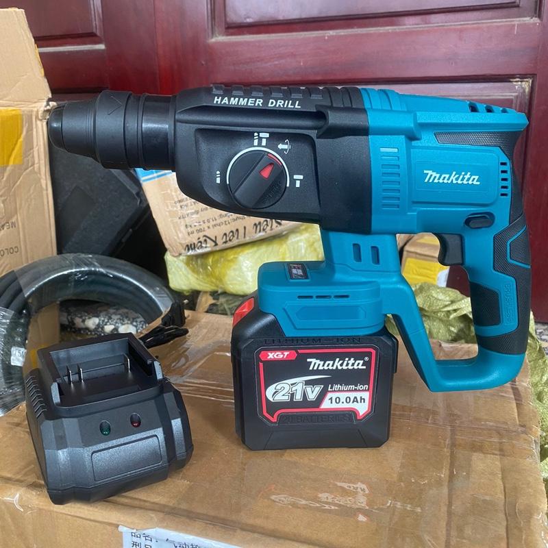 ￼Bộ máy khoan bê tông pin Makita pin 20 cell 21v, 3 chức năng, không chổi than, chân pin phổ thông 1pin20cell,1 thân , 1 sạc