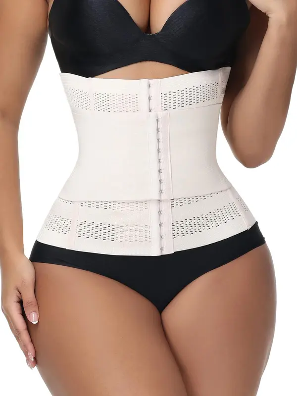 Women's Solid Color Hook & Eye Closure Waist Trainer, Breathable Comfortable Tummy Control Shaper, Waist Cincher for Women 4