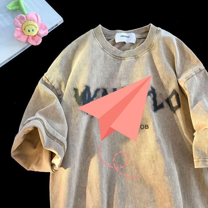 Áo Thun Heavy Washed, Phong Cách Âu Mỹ, Thiết Kế Làm Cũ ngắn Tay, Dành Cho Nam Và Nữ, Cổ Tròn Tuyệt Vời, Tay Lửng Thường Ngày Dáng Rộng Vừa Vặn, Phong Cách Cổ Điển Mỹ 4