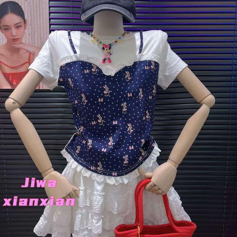 Áo Babytee phối yếm Minnie viền ren Jiwa Quảng Châu chính hãng Nữ Women