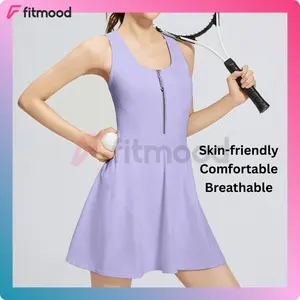 Pakaian Golf Tenis Padel Bra Pad Terusan Rok Dan Pants Wanita Tanpa Lengan Resleting Tennis Polo Shirt Slim Skirt