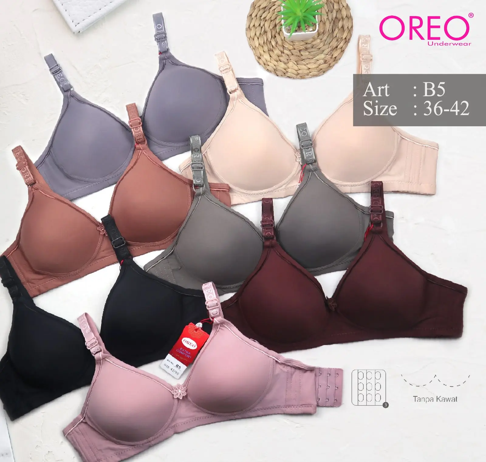 PAKET HEMAT ISI 5 BRA OREO PREMIUM BRA POLOS CUP B CUCI GUDANG ABS.FASHION