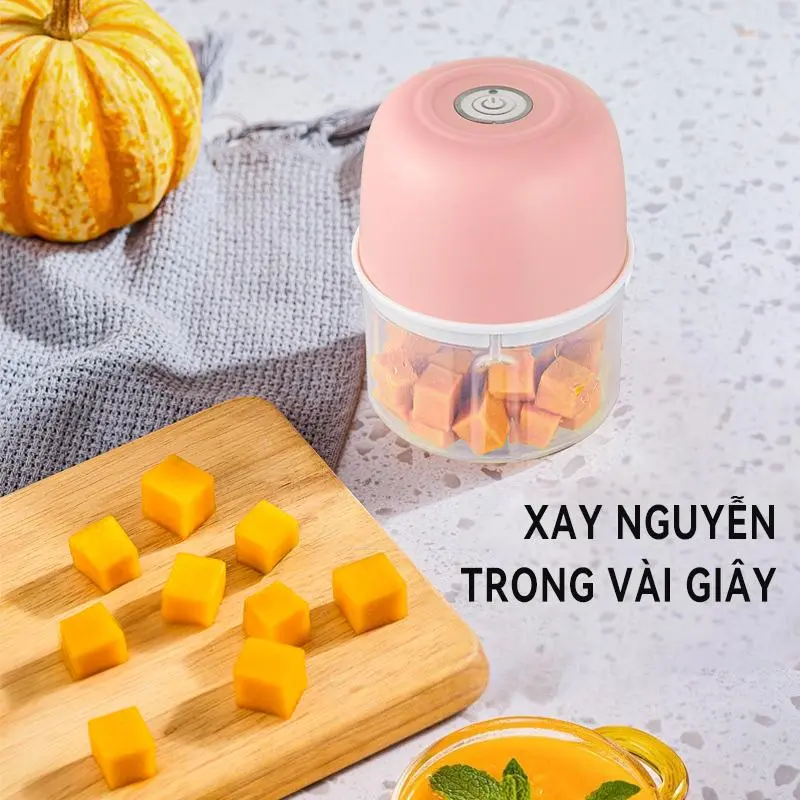 Máy Xay Tỏi Ớt Mini Cầm Tay 250ml Sử Dụng Cổng Sạc USB Siêu Tiện Lợi Mẫu Mới Inox