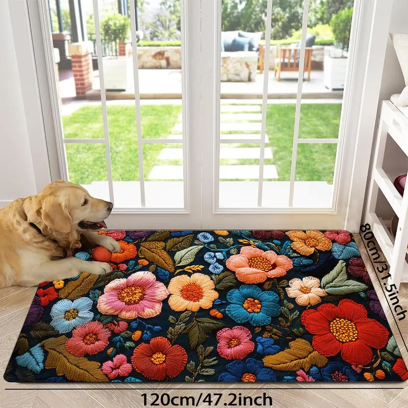 Floral Pattern Welcome Door Mat, Non-slip Water Absorbent Floor Mat, Decorative Carpet for Home Living Room Bedroom Kitchen Entrance 5