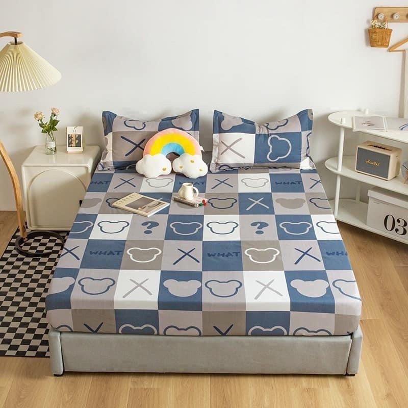 Bộ ga gối 3 món bọc đệm 2-10cm ,chất poly cotton,kích thước từ 1m-2m mẫu caro 3