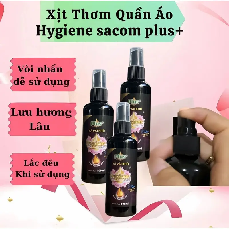 ( Combo 3 Chai ) Nước xả vải khô Hygiene Plus+ dạng xịt - Dung tích 100ml Làm Sạch Xịt Thơm Quần Áo 0