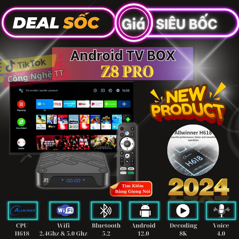 Android Tivi Box Z8 Pro - Ram 2G/16G - Bluetooth - Netflix - Remote Tìm Kiếm Giọng Nói - Hỗ trợ tivi,màn hình máy tính, máy chiếu