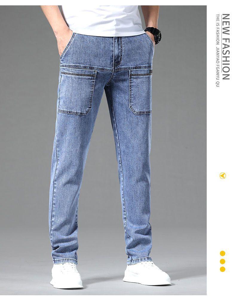 Product Introduction of Six-Pocket Men's Jeans Summer Super Elastic Straight Loose Elastic Zipper Pants Multi-Pocket Cargo Pants Men's Hard-Wearing Shorts 8