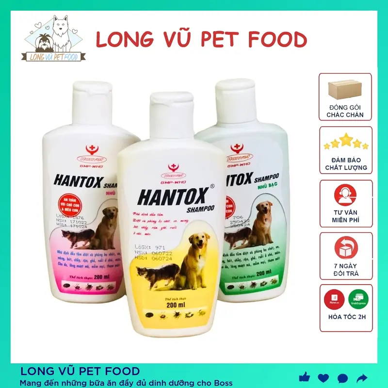 Sữa Tắm Trị Ve Rận Bọ Chét Cho Chó Mèo Hantox Shampoo Vàng 200ml - Long Vũ Pet Food 0