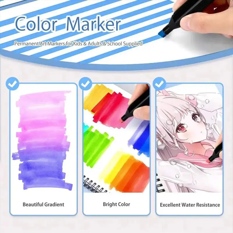 Marker Pen Set, 1 Set 168/120/80/48/12 Colors Marker Pen, Dual Ended Markers, Professional Drawing Markers, Student Stationery, Art Materials 4