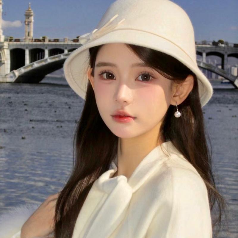 Mũ dạ màu kem sáng đính nơ thời trang đứng form siêu xinh(sh112) Women Voi Cap Hat