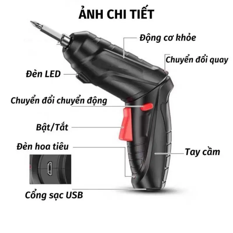 Bộ máy khoan bắt vít cầm tay pin 1800mah, bộ đồ 47 chi tiết sạc pin tiện dụng, nhỏ gọn, đa năng 4