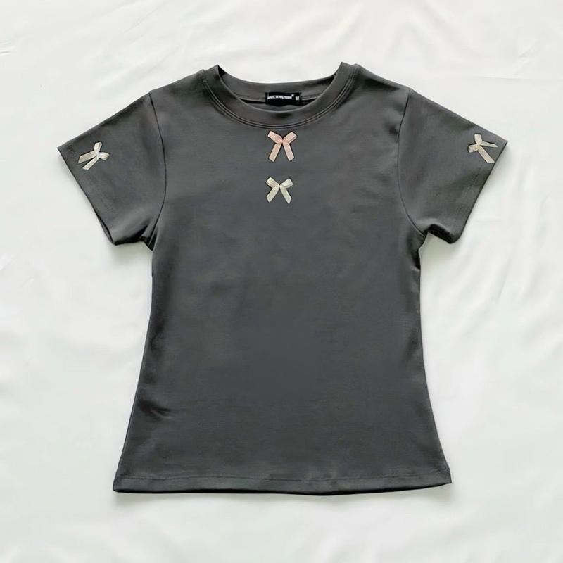 Áo thun gân cotton co giản nơ trước ngực và 2 bên tay, from 45kg - 60kg. Giá sỉ - giá bán buôn 4