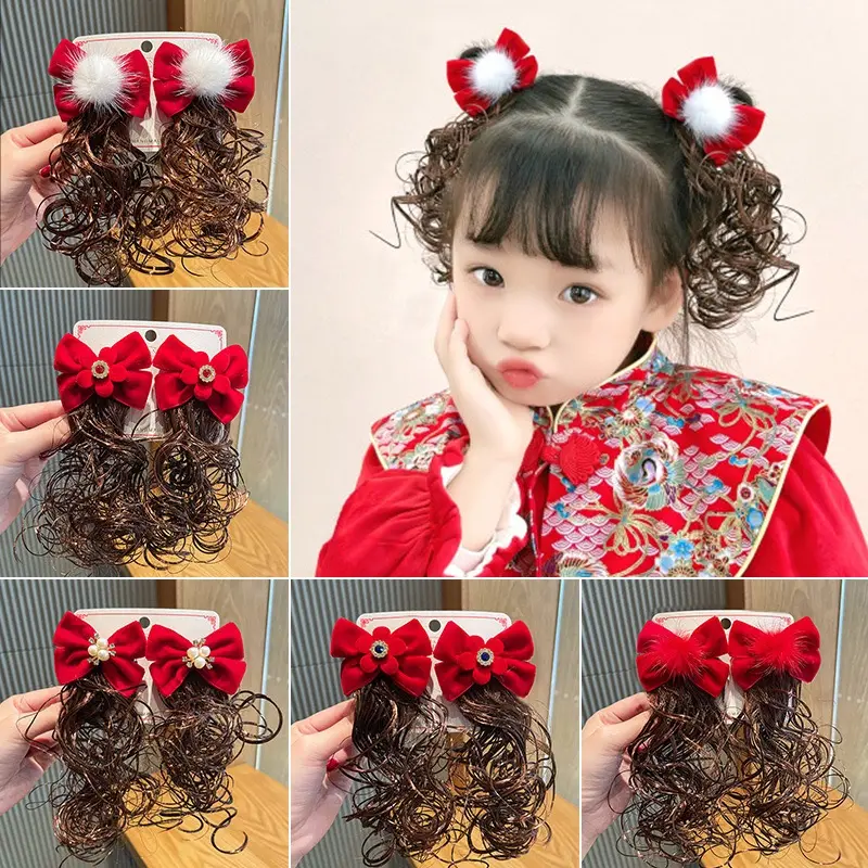 Set 2 chiếc kẹp tóc giả đội đầu hình nơ cho bé gái màu đỏ, phụ kiện kết tóc tạo kiểu cho trẻ em 1
