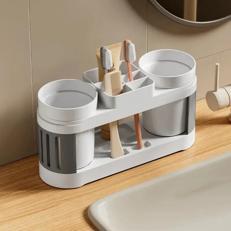 New Bathroom Toothbrush Toothpaste Shelf Simple Advanced All-in-one Toothbrush Mouthwash Cup Bathroom Wash Set Cup Holder Plastic Bottles