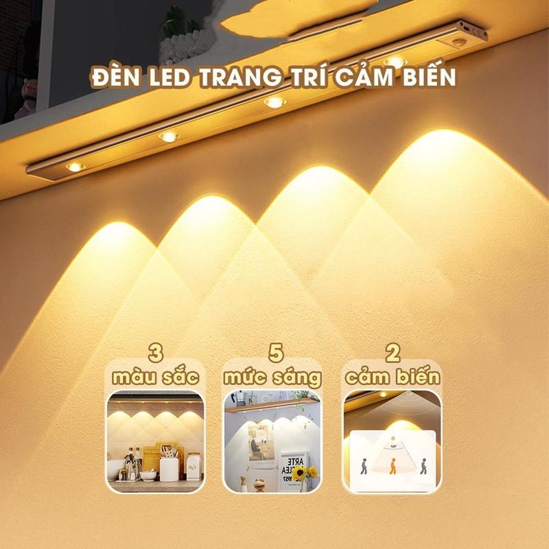 Đèn Led Cảm Ứng 20/30/40/60cm Để Tủ Quần Áo Tủ Bếp Hắt Ánh Sáng Đẹp Mắt, Decor Nhà Cửa Sang Trọng