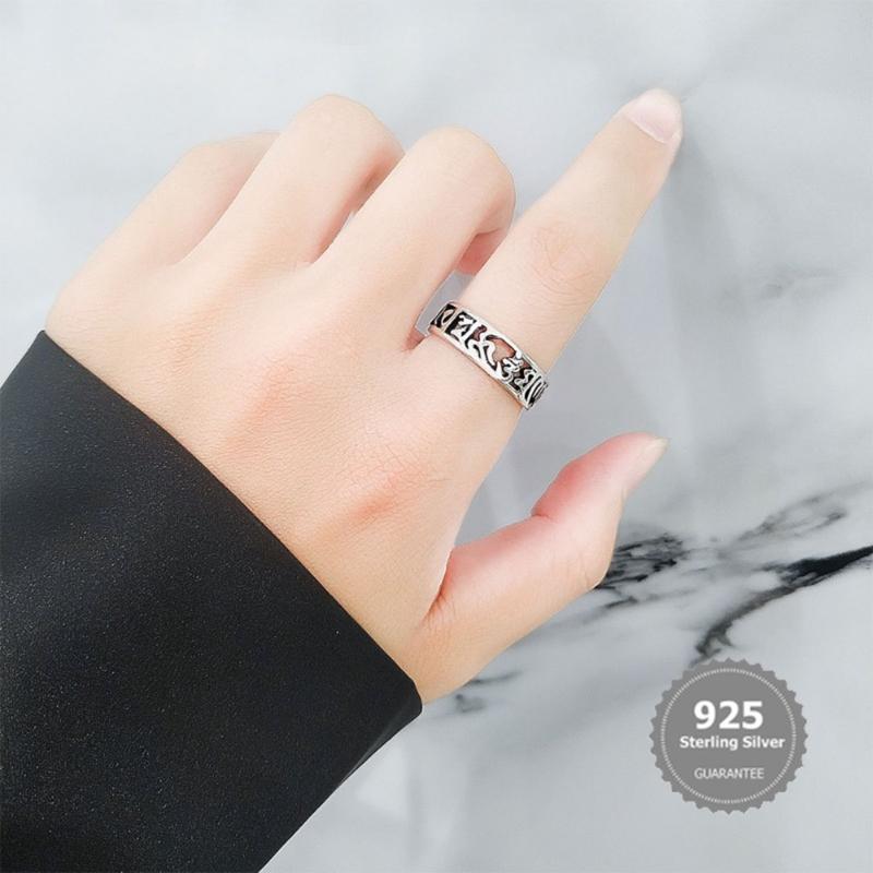 Product Introduction of Nhẫn May Mắn, Bạc S925, Phong Cách Cổ Điển Thời Trang, Sáu Chữ Thần Chú Nanwu Amitabha Phật, Phụ Kiện Mới 21