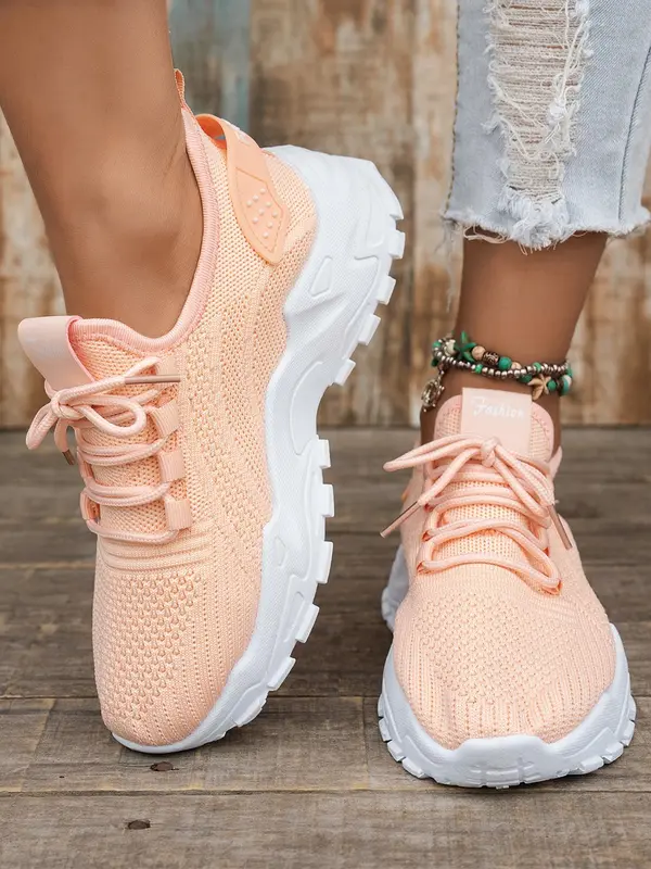 Women's Solid Color Lace Up Mesh Breathable Lightweight Running Shoes, Casual Comfortable Sports Shoes, All-match Round Toe Walking Shoes for Daily Wear 4
