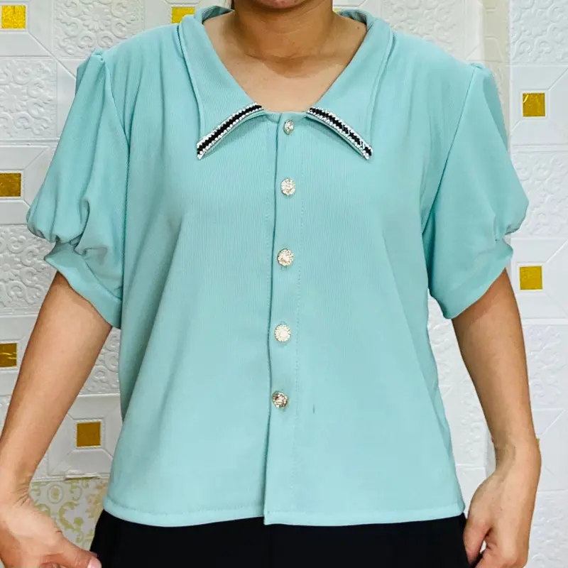 Jaddmei”Oliv top model tali belakang semi crop premium bangkok Kancing Tebal Wanita Slim Denim Atasan Denim 7