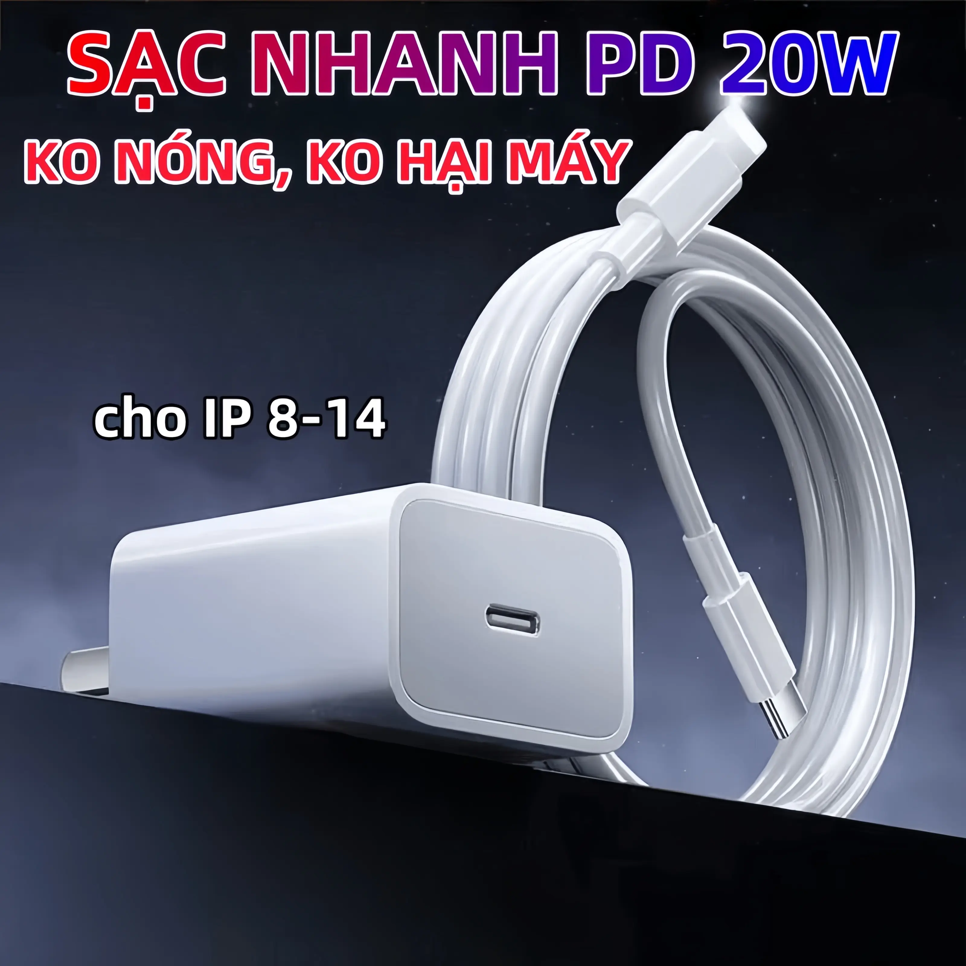 Bộ sạc nhanh PD 20W và dây sạc nhanh áp dụng cho iPhone 15 14 13 12 11 Pro Max XS XR X 8 Plus - không nóng, không hại máy