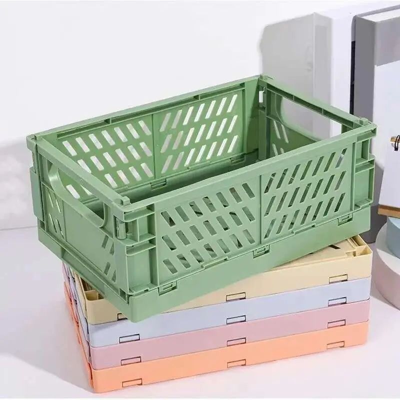 Plastic Foldable Crate Folding Basket Stackable Cute Makeup Jewellery Toys Boxes for Storage Box Organizer Portable summer  fridays  easter  basket