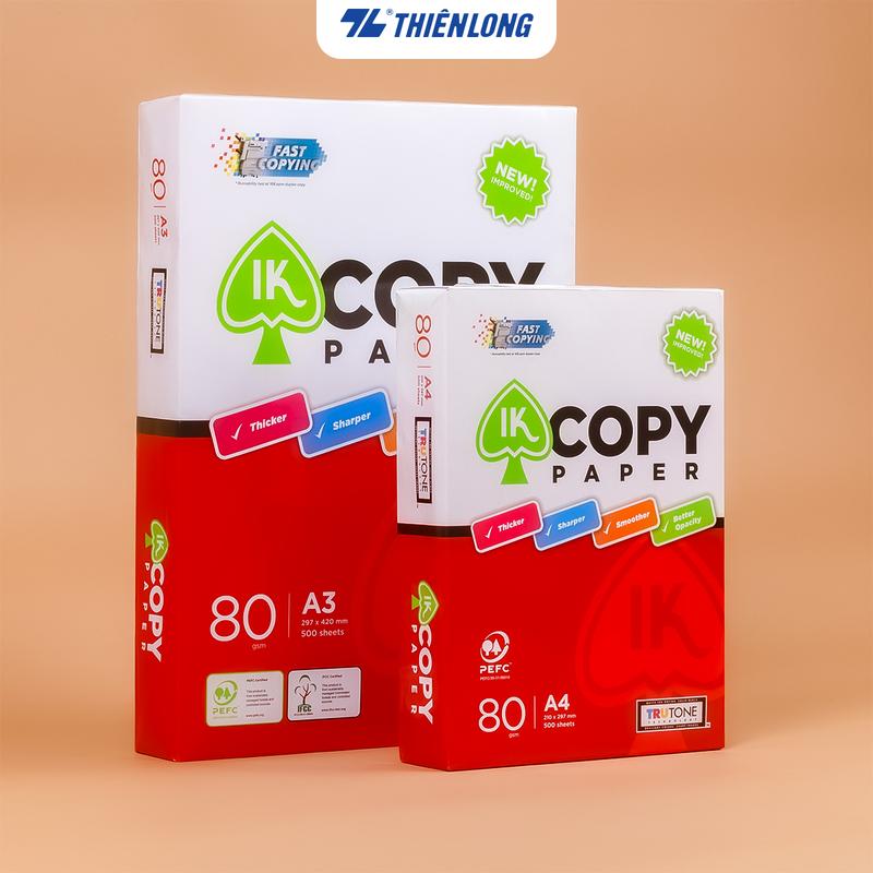 Giấy in, giấy photo IK Copy A3, A4 80 gsm đều màu không gợn sóng, độ dày cao, chữ in không lem nhòe 500 tờ/Ream