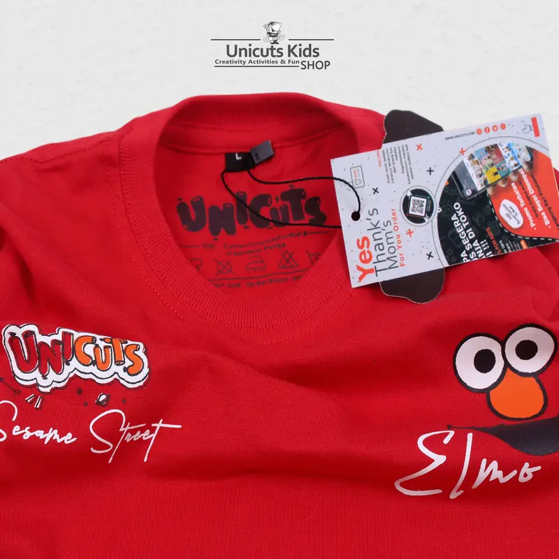 Kaos Baju Anak Sesamestreet Elmo 3 Sampai 10 Tahun Katun dari Unicuts / Baju Anak Sesamestreet / Kaos Laki-Laki dan Perempuan Merah 4