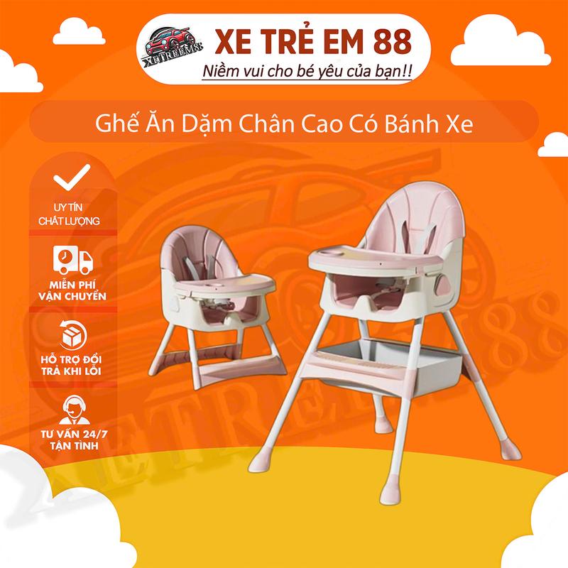 Ghế Ăn Dặm Chân Cao Có Bánh Xe Ngả Sau Đa Năng Cho Bé Xe  Tập Xe