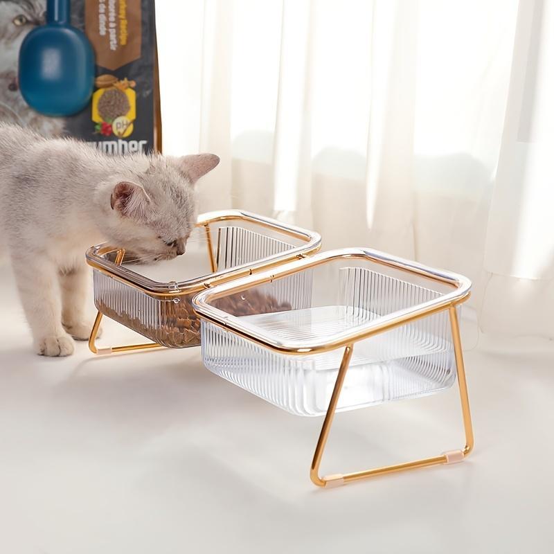 Transparent Three-dimensional Design Double  Bowls For Easy Feeding And Hydration - Ideal Pet Supplies camera collar pet slow feeder raised bowl cat water fountain dog walking hands free 0