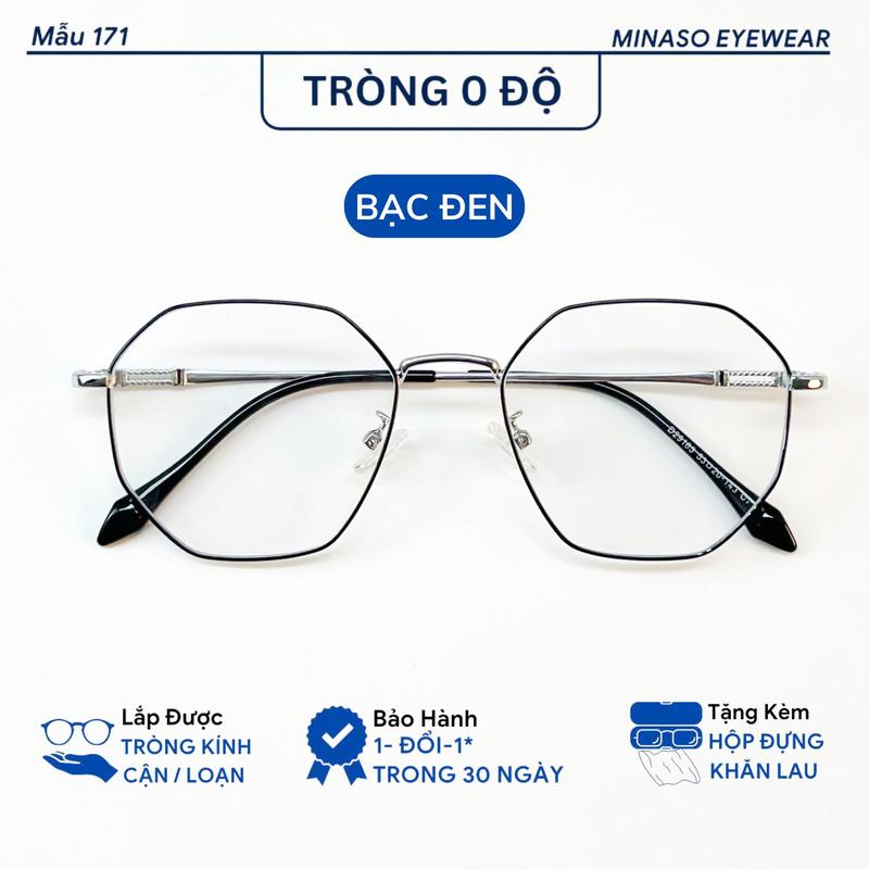 Gọng kính cận kim loại mảnh mắt kính đa giác không độ cao cấp thời trang nữ nam chống ánh sáng xanh và tia UV400 bảo vệ mắt thay được tròng kính cận phong cách Hàn Quốc 171