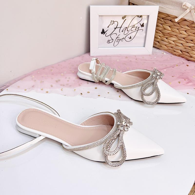 Product Introduction of Giày nơ xoàn vip 2p HALEY STORE đế bệt nơ đính xoàn mũi nhọn dây xoàn tiểu thư tiệc cưới bền đẹp đi học đi chơi đi làm êm chân 27