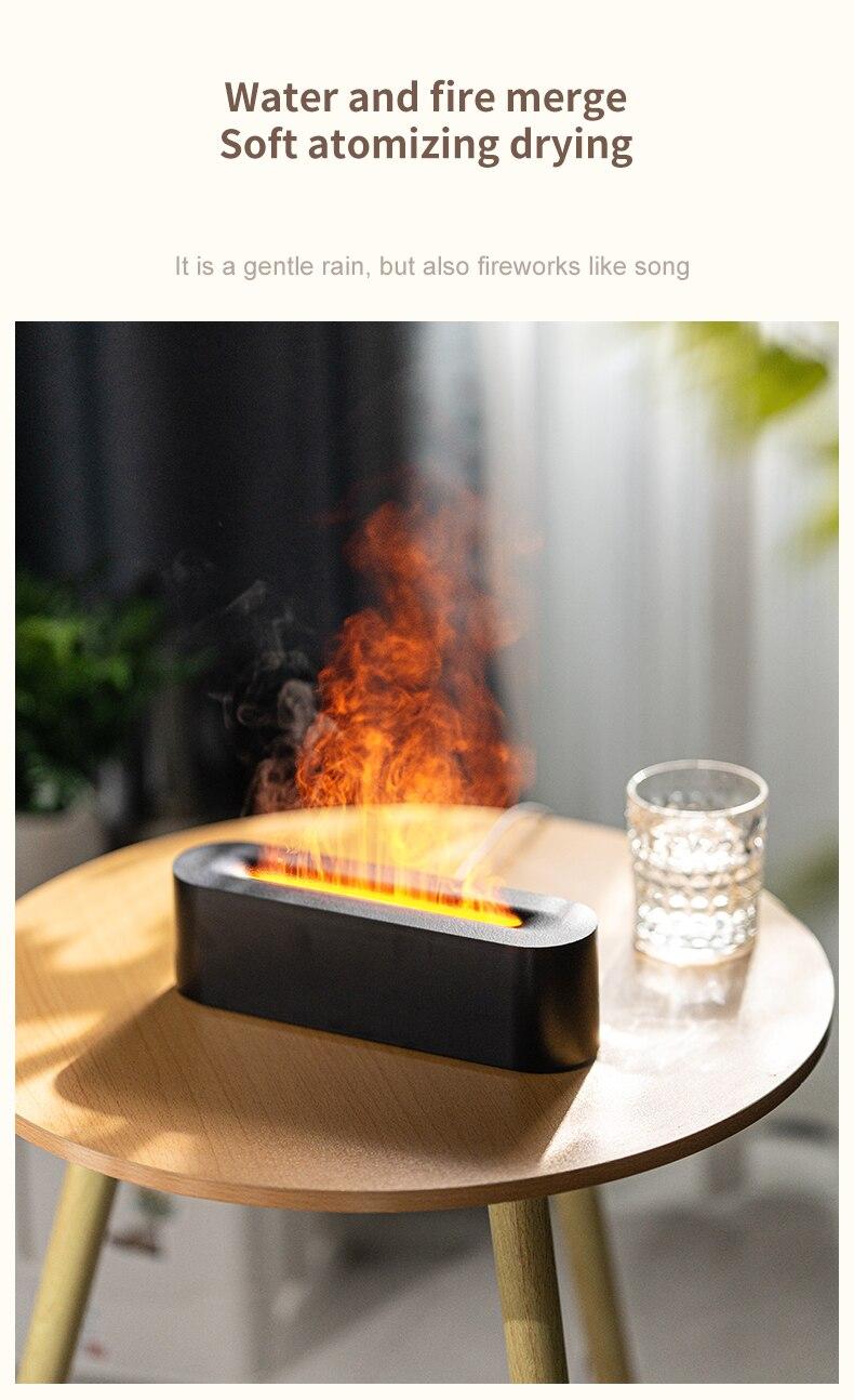 Product Introduction of Flame Aroma Diffuser Humidifier USB Desktop Simulation Light Aromatherapy Purifier Air for Bedroom With 7 Colors 38