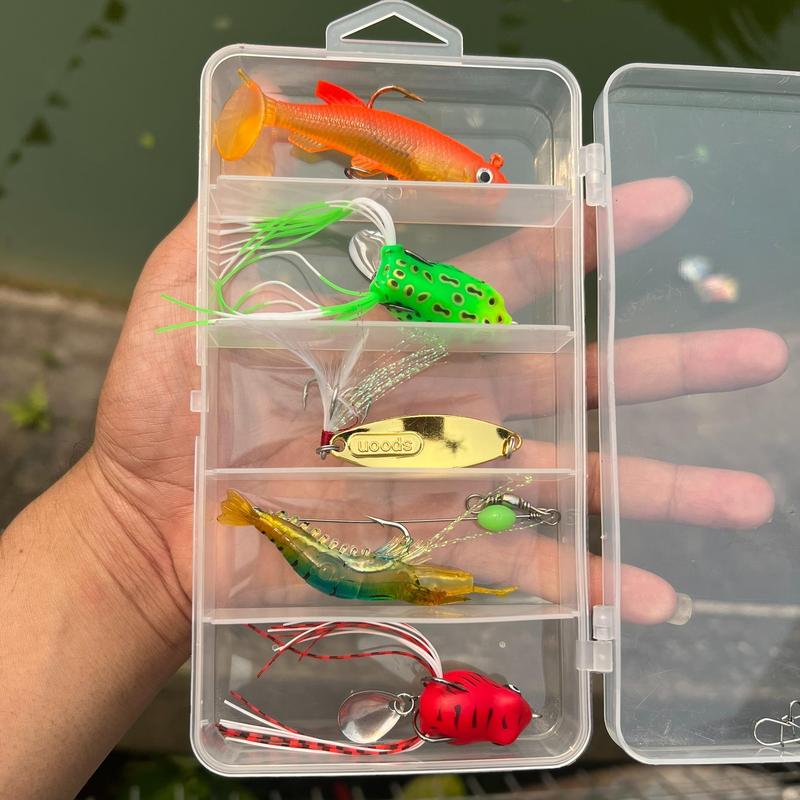 Combo Hộp Mồi Câu Cá Lure  Gồm 5 Mồi Kèm Hộp Và Khoá Link