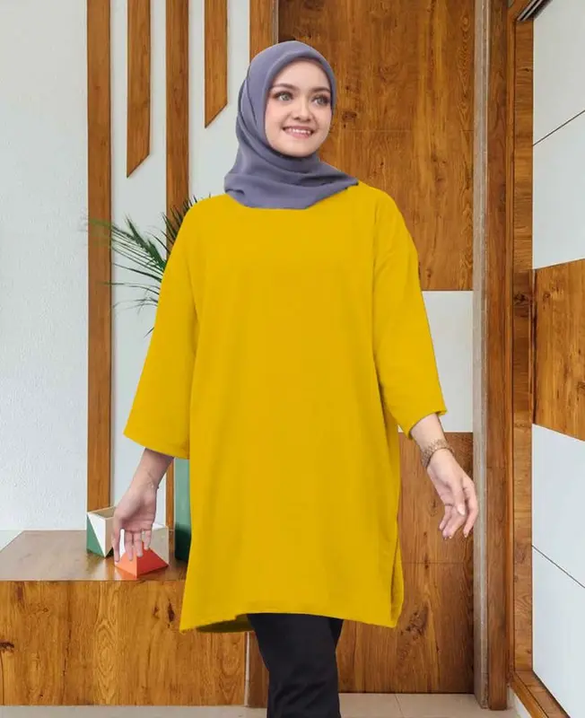 Atasan Kaos Oversize Basic Polos Ld 130cm Baju Kaos Wanita Panjang Top Hijab Jumbo 2