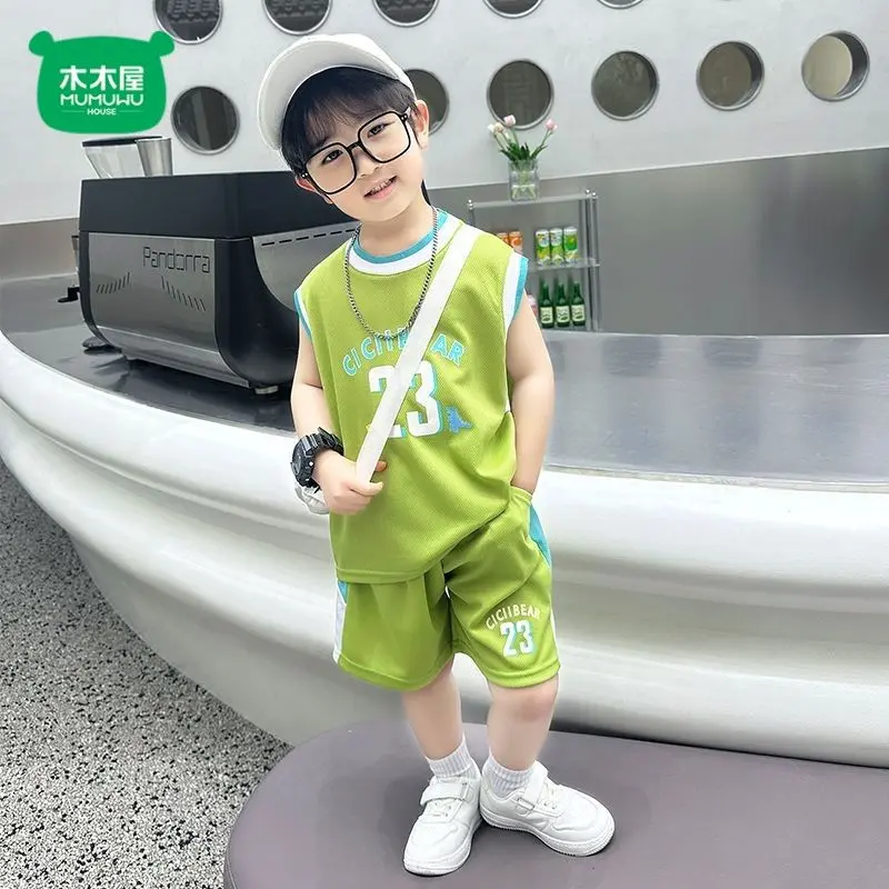 Boys' Suit Summer Baby Sports Vest Handsome Children Sleeveless Basketball Clothes Boys Medium and Small Children Quick-Drying Summer