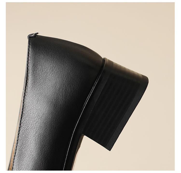 Product Introduction of 2025 Summer New Fashion Square Toe Shoes For Women Retro British Style Small Leather Shoes New Mid-Heel Single Shoes 12