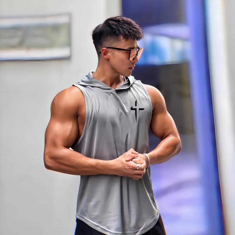 Product Introduction of Men's new hooded vest sports comfort fitness exercise running quick-drying vest print new multi-color 5