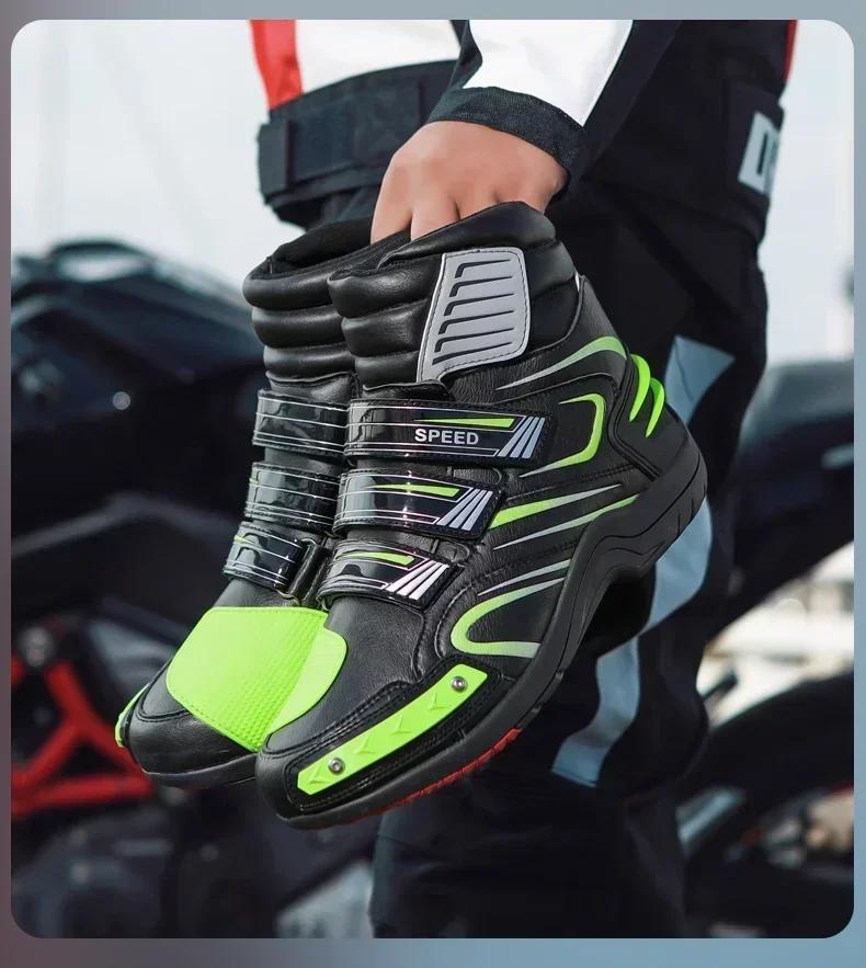 Product Introduction of 2025 Men Women Motorcycle Boots Microfiber Leather Motorbike Riding Anticollision Ankle Protective Shoes Moto Racing Short Boots 18